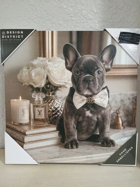 District Hand-Embellished Grey French Bulldog Wall Art